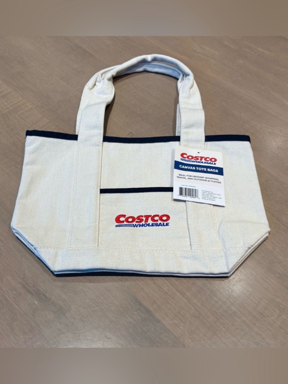 Canvas Tote Bag in Cream with Navy Trim